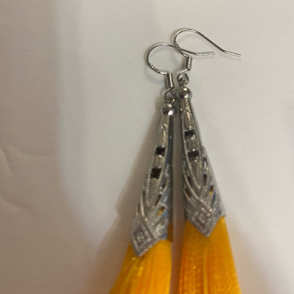 Elegant Silver and Yellow Tassel Earrings